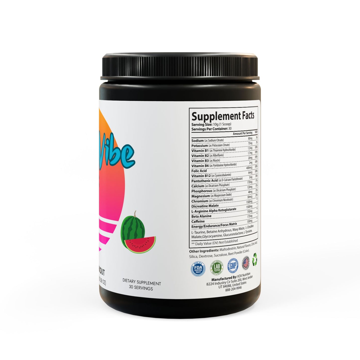 Pre-Workout Supplement, Watermelon (300g, 10.58oz) IslandVibe Wellness - Melon Madness